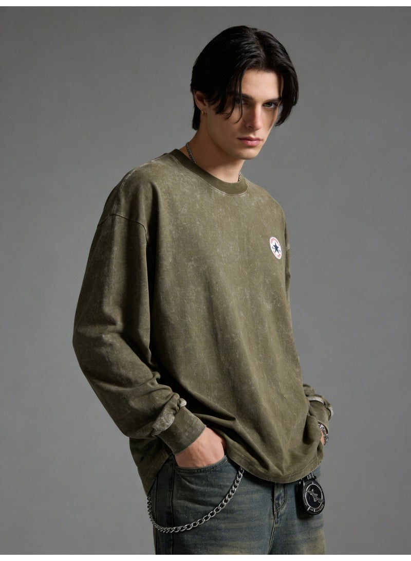 CONVERSE 2026 Converse Star Patch Vintage Washed Unisex , Premium Heavyweight Cotton Loose Fit Pullover, Retro American Streetwear for Men & Women in Multi-Color Options - Image 1